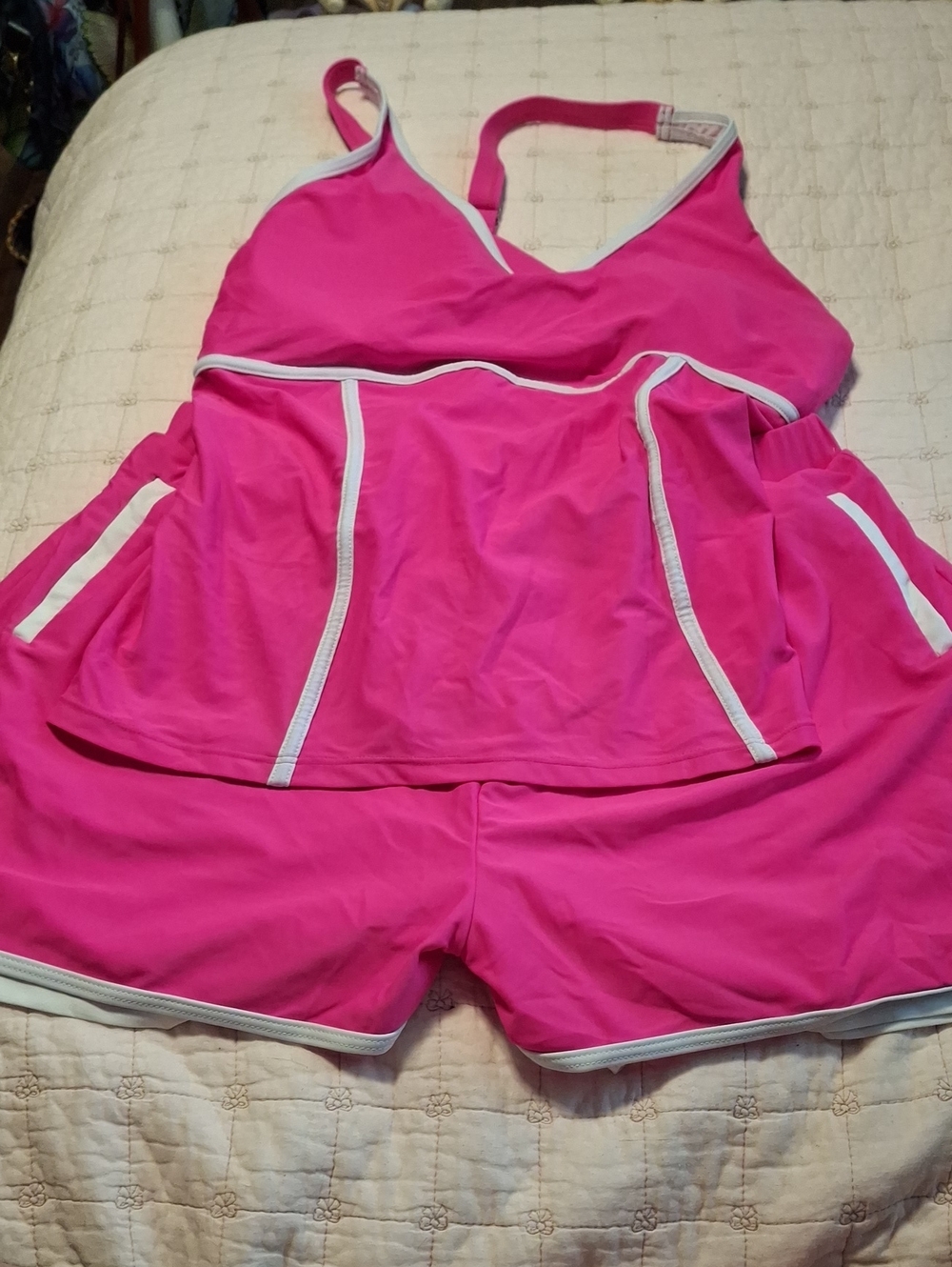 Women’s Hot Pink Tankini Swim Set with Contrast Trim